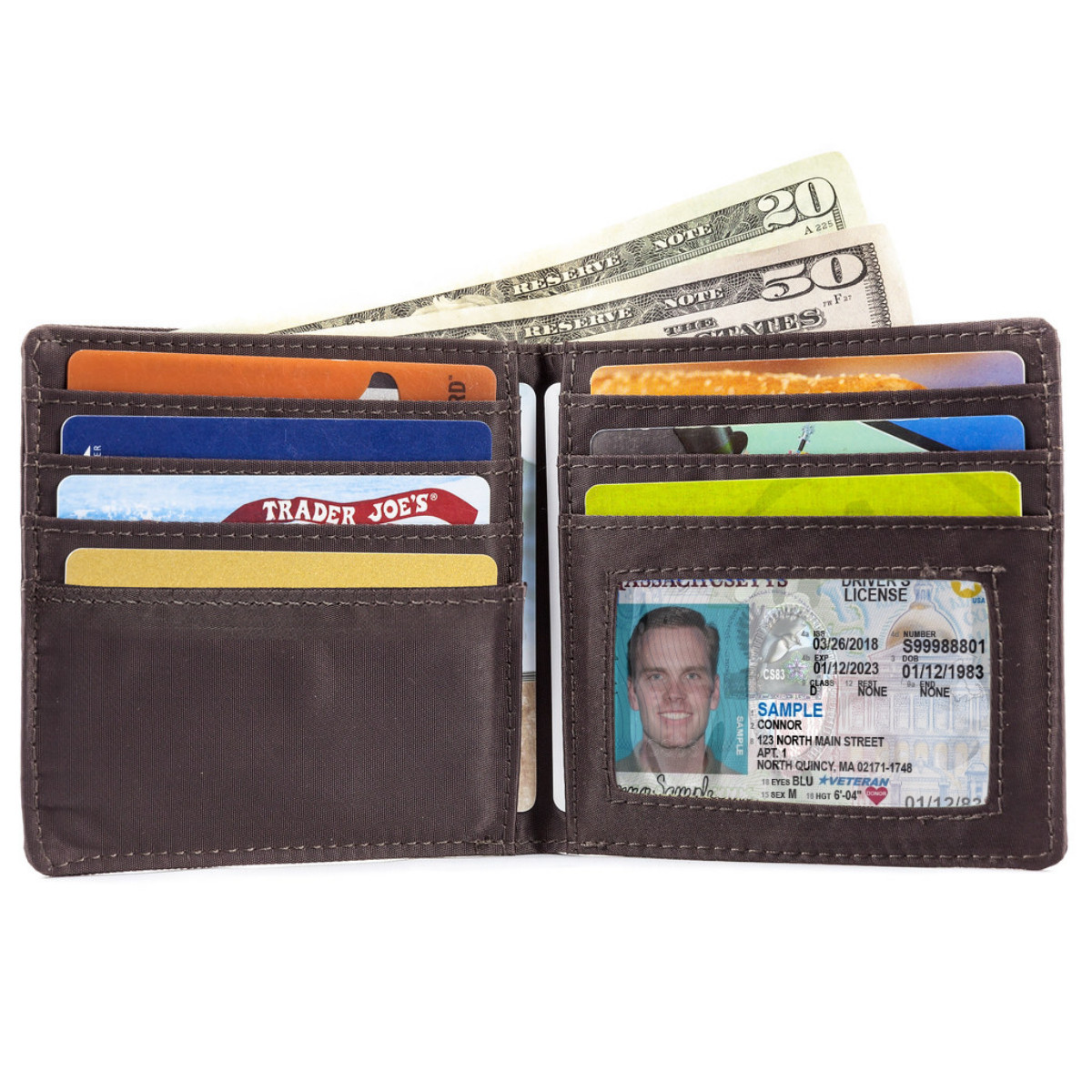 Leather Hybrid Wallet with Zipper Pocket