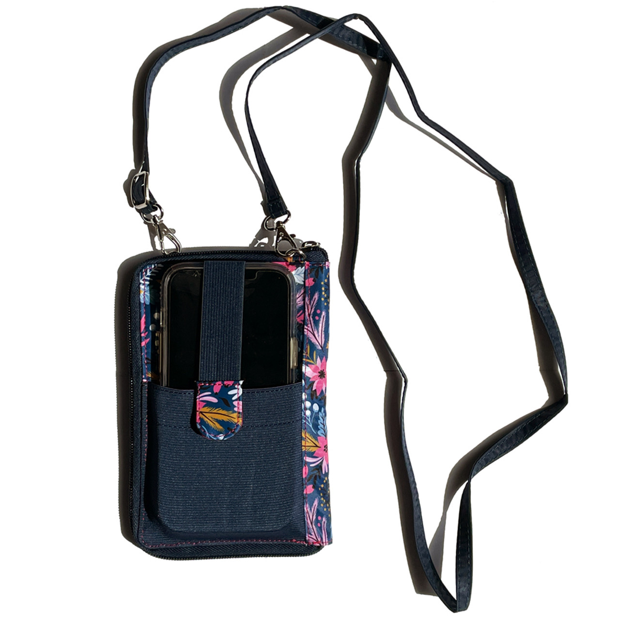 Collections Etc RFID Crossbody Cell Phone Wallet with Adjustable Strap Royal Blue