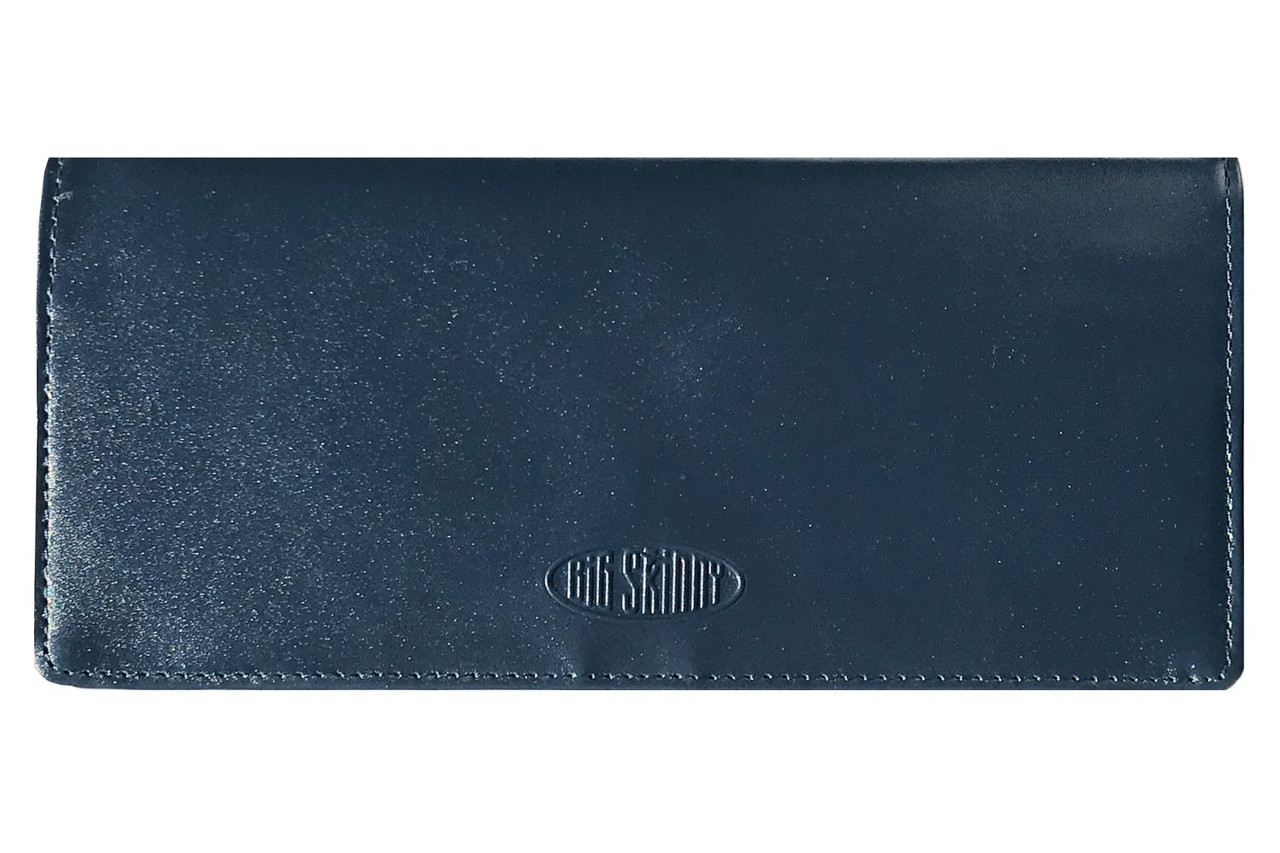 Check and Leather Folding Card Case in Navy - Men