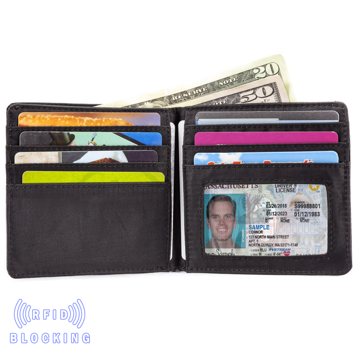 RFID Blocking Nylon World Bifold with Zippered pocket