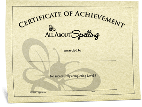 All About Spelling Completion Certificate