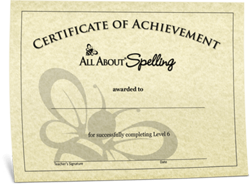 All About Spelling Certificate of Completion