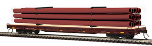 MTH 80-98052 Norfolk Southern #101155 60' Wood Deck Flat Car with Maroon Pipe Load HO