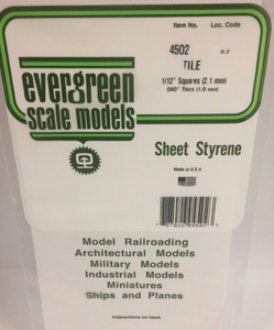 Evergreen 4502 - 1/12" x 1/12" OPAQUE WHITE POLYSTYRENE SQUARE TILE