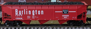 Bluford 74058 CB&Q 70T 3-bay Offset Side Hopper #170765 N scale