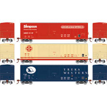 Athearn N 17269 YW, A&MR, SERA railroads 50' FMC DD Box Car 3-car set N scale