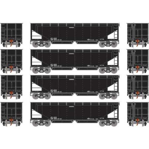Athearn RTR 7091 Black-Data Only 40' Offset Hopper 4-car set HO scale