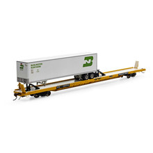 Athearn Genesis 70741 TTX (Yellow) F89F 89' Flat Car #154714 with BN 45' Fruehauf Trailer HO