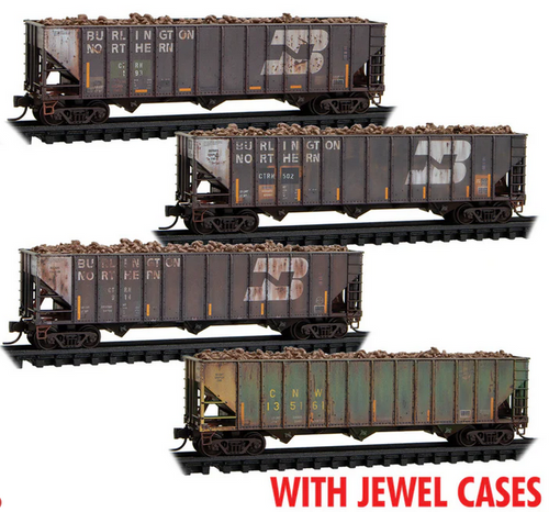 Micro-Trains Line Co. N Scale 983 05 075 CTRN Ex-Burlington Northern Weathered 3-bay Hoppers with Sugar Beet Load 4-car set