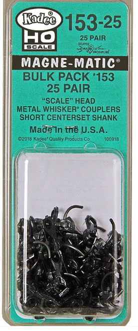 Kadee153-25 HO Scale Bulk Pack - 25 pair #153 Scale Whisker® Metal Couplers - Short (1/4") Centerset Shank