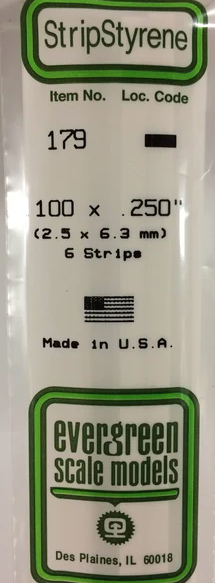 Evergreen 179 - .100" X .250" OPAQUE WHITE POLYSTYRENE STRIP