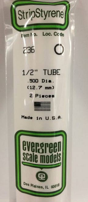 Evergreen 236 - .500" (12.7mm) OD WHITE POLYSTYRENE TUBING