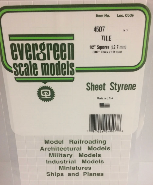 Evergreen 4507 - 1/2" x 1/2" OPAQUE WHITE POLYSTYRENE SQUARE TILE