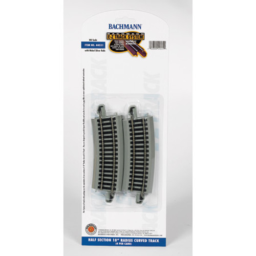 Bachmann HO 44531 1/2 section 18" r. Curved Track (4 per card) Code 100 Bachmann HO 44531 1/2 section 18" r. Curved Track (4 per card) Code 100