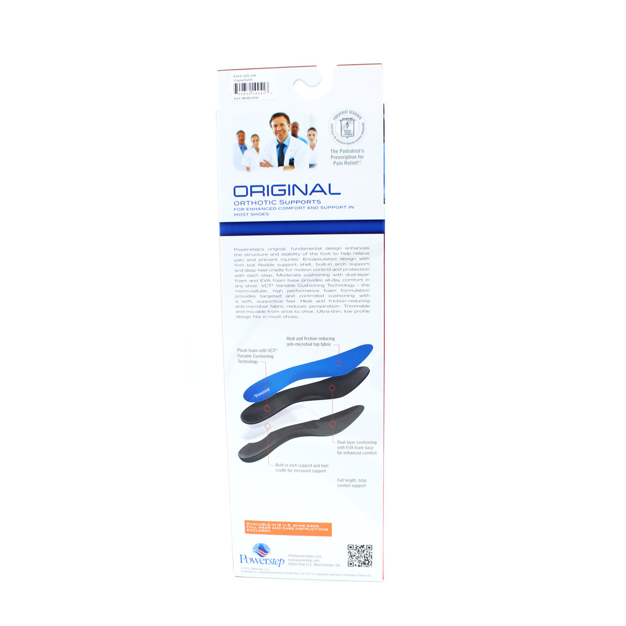 Powerstep 5001 Original Full Length Orthotic Shoe Insoles Blue/Black