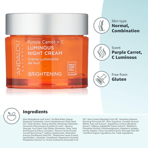 Andalou Naturals Purple Carrot and Vitamin C Luminous Night Cream - 1.7oz