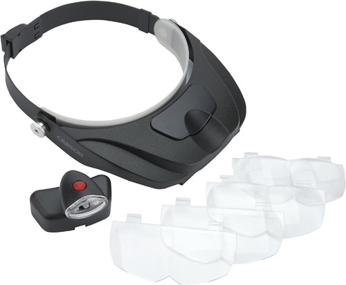 Carson LED Lighted Head Visor Magnifier with Lens Set (1.5x, 2x, 2.5x, 3x)