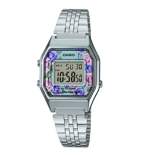 Casio LA680WA-4C Women's Vintage Floral Dial Alarm Chronograph Digital Watch