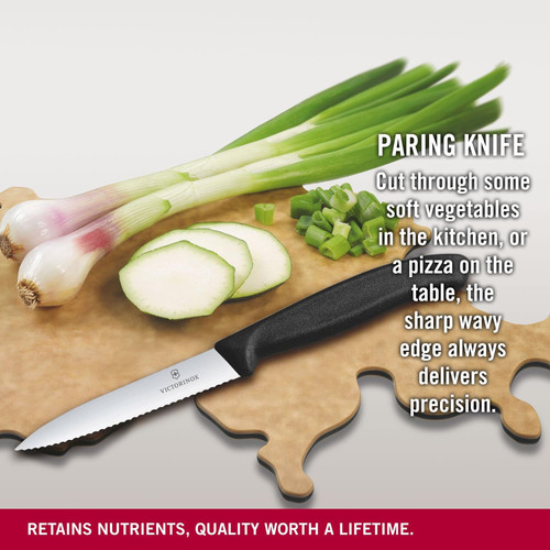 Victorinox Swiss Classic Paring 4" Serrated Spear Point Blade 5/8" Width at Handle Black