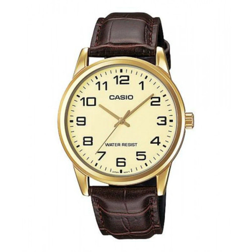 Casio MTP-V001GL-9B Men's Gold Stainless Steel Leather Band Easy Reader Watch
