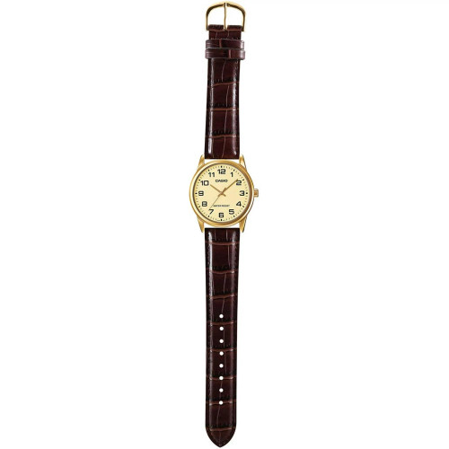 Casio MTP-V001GL-9B Men's Gold Stainless Steel Leather Band Easy Reader Watch