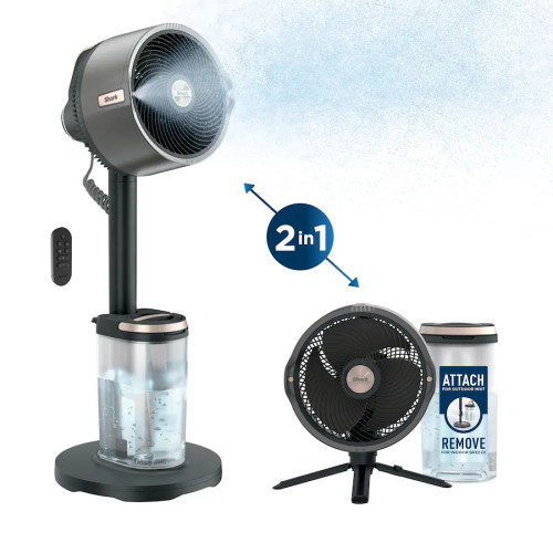 Shark FlexBreeze Pro Mist Indoor Outdoor Pedestal & Table Fan With Water Tank (Charcoal)