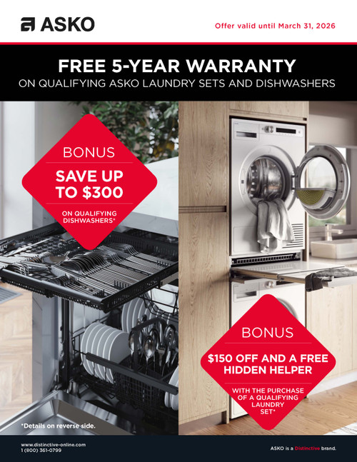 ASKO LAUNDRY & DISHWASHER 5 YR WARRANTY/SAVE UP TO $300 ON QUALIFYING DISHWASHERS