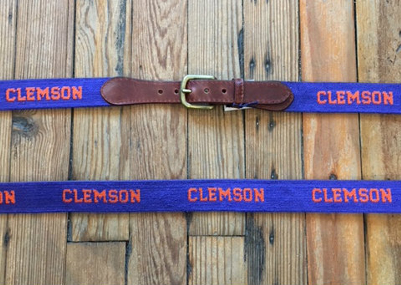 Clemson Text (Orange) Needlepoint Belt