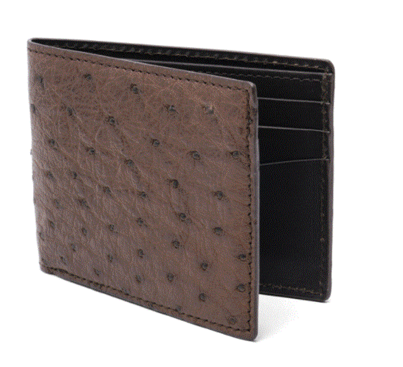 Black Ostrich Print Leather Card Holder