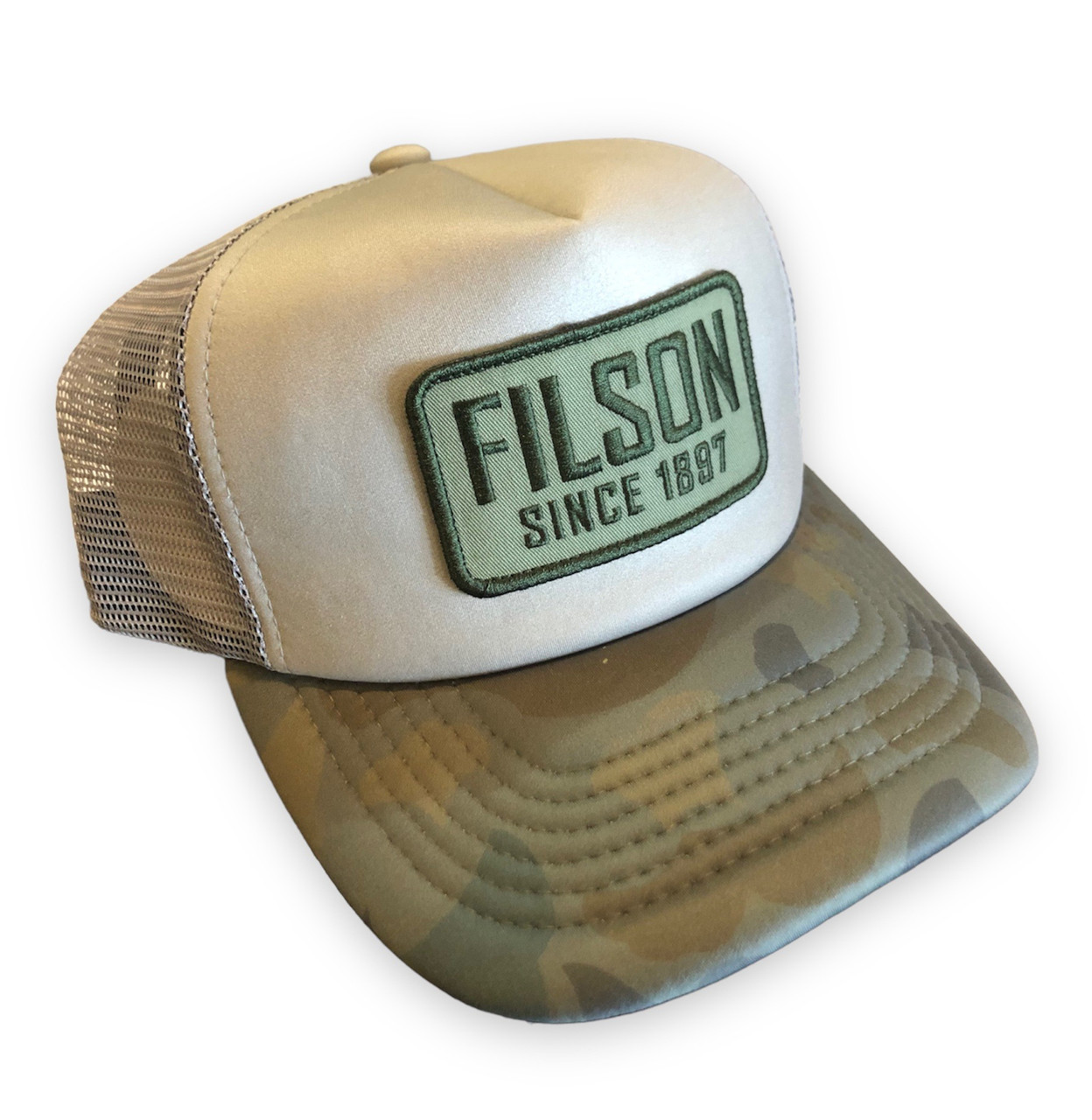 Filson Mesh Snapback Logger Cap: Gray Camo Plate