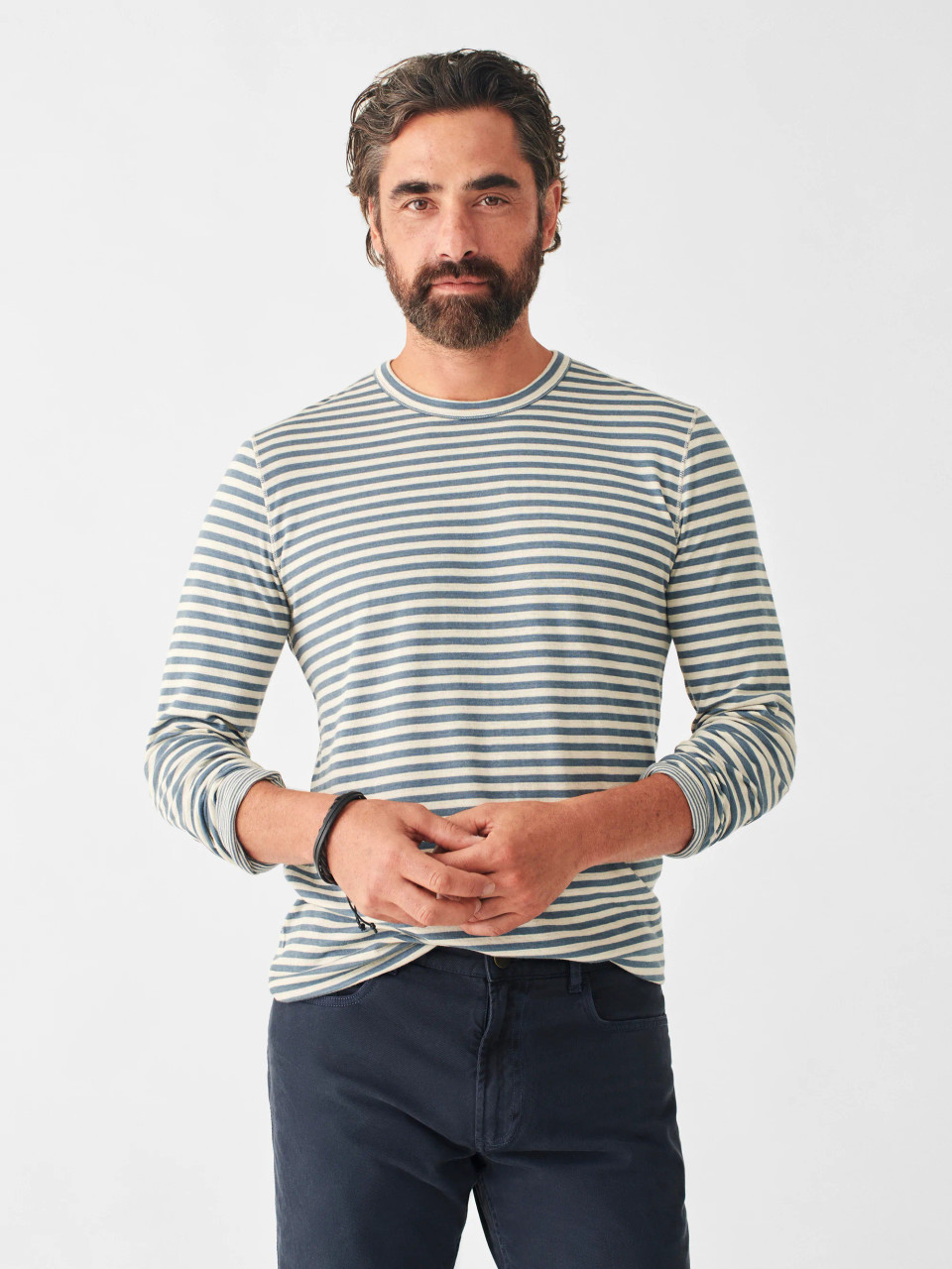 Faherty Men's Cloud Long Sleeve Henley, Ivory Heather, White, S at