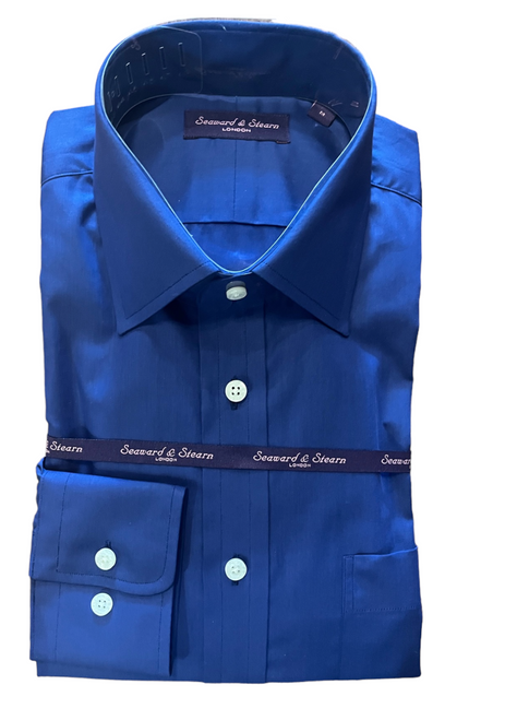 Seaward and Stearn Royal Blue Cotton Woven Solid Sportshirt 