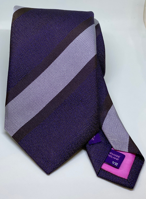 Seaward and Stearn Wide Multi Stripe Tie: Purple/Brown/Silver - Craig ...