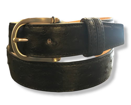 Ostrich Belt with Brushed Nickel O-Rings - w.kleinberg