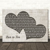 Bryan Adams Run to You Landscape Music Script Two Hearts Song Lyric Wall Art Canvas Framed Print