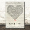 B Young Ride for Me Script Heart Song Lyric Wall Art Canvas Framed Print