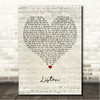 Beyonce Listen Script Heart Song Lyric Wall Art Canvas Framed Print