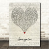 Blake Shelton Sangria Script Heart Song Lyric Wall Art Canvas Framed Print