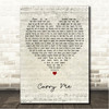 Chris De Burgh Carry Me Script Heart Song Lyric Wall Art Canvas Framed Print