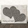 Dustin Lynch Cowboys and Angels Landscape Music Script Two Hearts Song Lyric Wall Art Canvas Framed Print