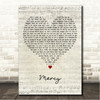 Dave Matthews Band Mercy Script Heart Song Lyric Wall Art Canvas Framed Print