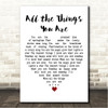 Ella Fitzgerald All the Things You Are White Heart Song Lyric Wall Art Canvas Framed Print