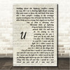 Gareth Emery U Vintage Script Song Lyric Wall Art Canvas Framed Print