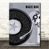 Heart Magic Man Rustic Grey Blue Vinyl Record Song Lyric Wall Art Canvas Framed Print