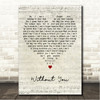 Harry Nilsson Without You Script Heart Song Lyric Wall Art Canvas Framed Print