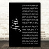 Lionel Richie Hello Black Script Song Lyric Wall Art Canvas Framed Print