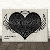 Oasis Wonderwall Heart Angel Wings Halo Memorial Song Lyric Wall Art Canvas Framed Print