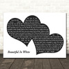 Shane Filan Beautiful In White Landscape Black & White Two Hearts Song Lyric Wall Art Canvas Framed Print
