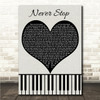 SafetySuit Never Stop Black Heart & Piano Keys Song Lyric Wall Art Canvas Framed Print