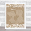 John Lennon Woman Burlap & Lace Song Lyric Print